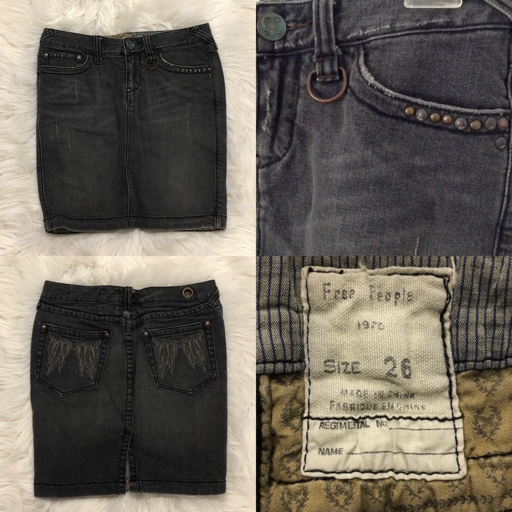 Free People black/grey washed denim mini skirt